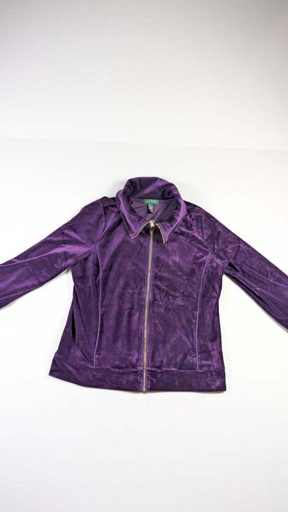 Lauren Ralph Lauren Jackets & Blazers - Lauren Ralph Lauren Purple Velour Zip-Up Jacket, Size L, Mob Wife Y2k
